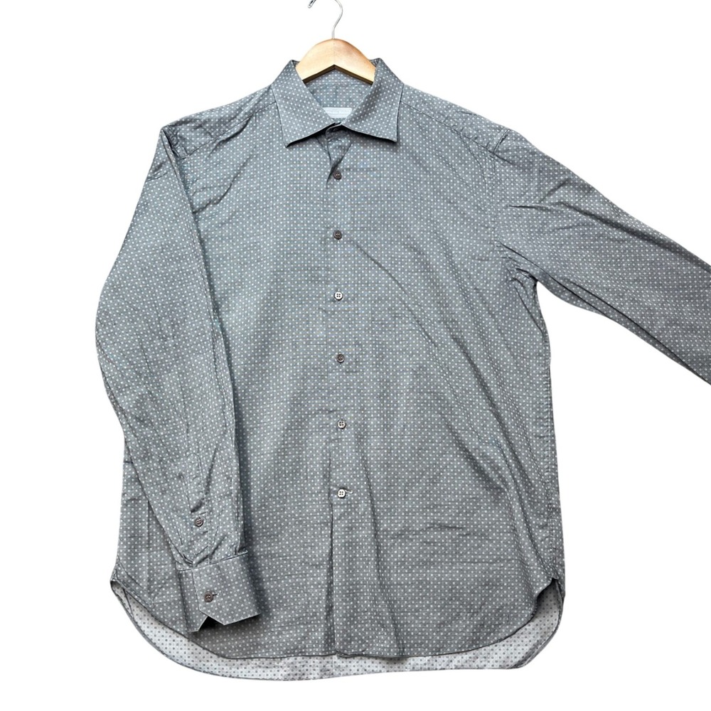 Stefano Ricci Button Down Shirt Men 16.5 42 Gray Long Sleeve Geometric Print EUC